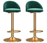 Ensemble de 2 tabourets de bar en velours vert, chaises pivotantes réglables avec dossier incurvé et base en or, repose-pieds élégant pour la cuisine et le comptoir du comptoir du petit-déjeuner
