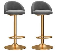 Ensemble de 2 tabourets de bar en velours vert, chaises pivotantes réglables avec dossier incurvé et base en or, repose-pieds élégant pour la cuisine et le comptoir du comptoir du petit-déjeuner