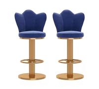 Ensemble de 2 tabourets de Bar for Petit-déjeuner, tabourets de Bar rembourrés pivotants à 360° avec Dossier et Repose-Pieds, chaises de Bar Modernes et Confortables for comptoir(Blue,Height 45-60CM)