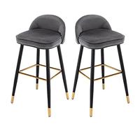 Ensemble de 2 tabourets de Bar Modernes en Velours, Hauteur comptoir, avec Dossier et Repose-Pieds, pour la Cuisine, l'îlot Central ou Le Bistro.