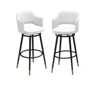 Ensemble de 2 tabourets de Bar pivotants à Hauteur de comptoir, en Velours | Lot de 2 tabourets de bar pivotants à hauteur de comptoir, revêtus de velours blanc et soutenus par d'élégants pieds en métal