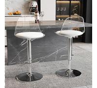 Ensemble de 2 tabourets de Bar pivotants en Acrylique, tabourets de comptoir Transparents à Dossier Bas réglables en Hauteur, avec Coussin en Cuir PU Souple, pour Bar, pub, café, Bistro