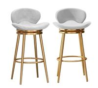 Ensemble de 2 tabourets de bar pivotants, tabourets de bar à hauteur de comptoir, tabourets de bar modernes en velours avec dossier moyen, chaise de bar rembourrée avec base en métal, tabourets d'îlot