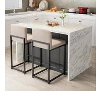 Ensemble De 2 Tabourets De Bar, Tabourets De Bar Modernes à Hauteur De Comptoir Avec Dossier Et Repose-Pieds, Chaises De Bar Rembourrées En Cuir Synthétique Pour îlot De Cuisine, Salle à Manger Ou Bar