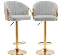 Ensemble de 2 tabourets de cuisine à hauteur réglable en velours gris et structu