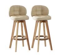 Ensemble de 2 tabourets de Tabouret à 2 Bar Repose-Pieds rembourrés avec Dos, Chaise à Manger de siège pivotant en Tissu Technique, Cadre de Couleur en Bois Beige,63cm