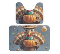 Ensemble de 2 tapis de bain en velours corail à motif dinde et citrouille, 50 x 80 cm, antidérapants et absorbants, pour salle de bain, douche et cuisine. Doux et en forme de U, séchage rapide et fa