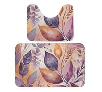 Ensemble de 2 tapis de bain en velours corail à motif floral et de feuilles, 50 x 80 cm, antidérapants et absorbants, pour salle de bain, douche et cuisine. Doux et en forme de U, séchage rapide, fa