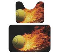 Ensemble de 2 tapis de bain en velours corail à motifs de tennis, 40 x 60 cm, antidérapants et absorbants, pour salle de bain, douche et cuisine. Tapis de bain doux en forme de U, séchage rapide, fa