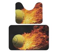 Ensemble de 2 tapis de bain en velours corail à motifs de tennis, 50 x 80 cm, antidérapants et absorbants, pour salle de bain, douche et cuisine. Tapis de bain doux en forme de U, séchage rapide, fa