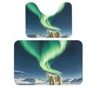 Ensemble de 2 tapis de bain en velours corail Northern Lights Polar Bear, 40 x 60 cm, antidérapant et absorbant, idéal pour la salle de bain, la douche et la cuisine. Tapis de bain doux en forme de