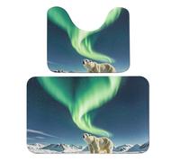 Ensemble de 2 tapis de bain en velours corail Northern Lights Polar Bear, 50 x 80 cm, antidérapant et absorbant, pour salle de bain, douche et cuisine. Tapis de bain doux en forme de U, séchage rapi