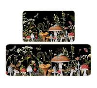 Ensemble de 2 tapis de cuisine à motifs champignons, décoration rustique de style ferme, tapis anti-fatigue à motifs de champignons noirs et papillons, pour la décoration du sol de la maison, tapis de