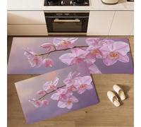Ensemble de 2 tapis de cuisine antidérapants et lavables, Ensemble de tapis de Gros plan d'une fleur Impression d'orchidée Phalaenopsis pour décoration de la maison,bureau debout 40x60+40x120cm, Rose