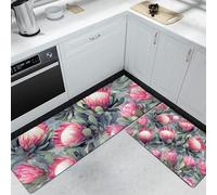 Ensemble de 2 tapis de cuisine antidérapants et lavables, Ensemble de tapis de Plantes et fleurs Feuilles de protéa royale pour décoration de la maison, bureau, bureau debout 50x80+50x150cm, Rose