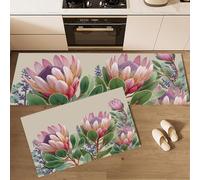 Ensemble de 2 tapis de cuisine antidérapants et lavables, Ensemble de tapis de Plantes et fleurs Feuilles de protéa royale pour décoration de la maison, bureau, bureau debout 50x80+50x150cm, Vert