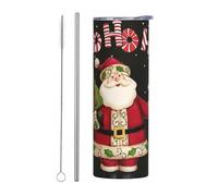 Ensemble de 2 tasses en acier inoxydable avec couvercle en paille de 591 ml - Bouteille d'eau isotherme à imprimé Merry Christmas - Parfaite pour le sport, le bureau et la maison