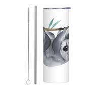 Ensemble de 2 tasses en acier inoxydable avec couvercle en paille de 591 ml - Bouteille d'eau isotherme à imprimé koalas amusant, parfaite pour le sport, le bureau et la maison