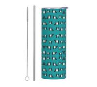 Ensemble de 2 tasses en acier inoxydable avec poignée, couvercle et paille, gobelet isotherme portable de 591 ml avec poignée, couvercle et paille, motif vache Galloway