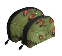 Ensemble de 2 trousses de maquillage avec motif raie manta et poissons, sac de rangement portable pour femmes et filles, Feuilles et coccinelles., Taille unique, Trousse de maquillage