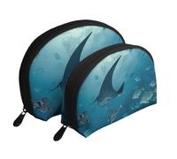 Ensemble de 2 trousses de maquillage avec motif raie manta et poissons, sac de rangement portable pour femmes et filles, Manta Ray and Fish, Taille unique, Trousse de maquillage