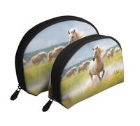 Ensemble de 2 trousses de maquillage avec motif raie manta et poissons, sac de rangement portable pour femmes et filles, Chevaux au galop, Taille unique, Trousse de maquillage