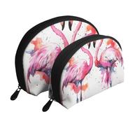 Ensemble de 2 trousses de maquillage avec motif raie manta et poissons, sac de rangement portable pour femmes et filles, Encre flamants roses, Taille unique, Trousse de maquillage