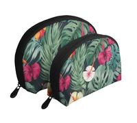 Ensemble de 2 trousses de maquillage avec motif raie manta et poissons, sac de rangement portable pour femmes et filles, Hojas Tropicales Y Flores, Taille unique, Trousse de maquillage