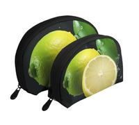 Ensemble de 2 trousses de maquillage avec motif raie manta et poissons, sac de rangement portable pour femmes et filles, Citron., Taille unique, Trousse de maquillage