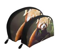 Ensemble de 2 trousses de maquillage avec motif raie manta et poissons, sac de rangement portable pour femmes et filles, Petit panda rouge., Taille unique, Trousse de maquillage