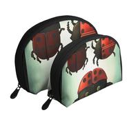 Ensemble de 2 trousses de maquillage avec motif raie manta et poissons, sac de rangement portable pour femmes et filles, Dessin animé coccinelle, Taille unique, Trousse de maquillage