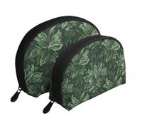 Ensemble de 2 trousses de maquillage en forme de coquillage avec guitare électrique magique - Organiseur de voyage élégant pour beauté et cadeaux pour femmes et filles, Motif floral vert chasseur