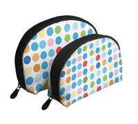 Ensemble de 2 trousses de maquillage en forme de coquillage avec imprimé chou lumineux - Organiseur de voyage élégant pour beauté et cadeaux pour femmes et filles, Motif à pois bleus, Taille unique