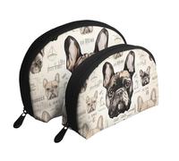 Ensemble de 2 trousses de maquillage en forme de coquillage avec imprimé crème glacée - Organiseur de voyage élégant pour beauté et cadeaux pour femmes et filles, I Love French Bulldog, Taille unique