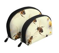 Ensemble de 2 trousses de maquillage en forme de coquillage avec imprimé crème glacée - Organiseur de voyage élégant pour beauté et cadeaux pour femmes et filles, Honey Bee., Taille unique, Trousse de