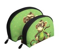 Ensemble de 2 trousses de maquillage en forme de coquillage avec imprimé crème glacée - Organiseur de voyage élégant pour beauté et cadeaux pour femmes et filles, Singe vert, Taille unique, Trousse de