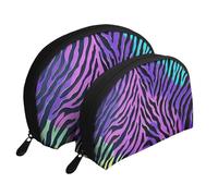 Ensemble de 2 trousses de maquillage en forme de coquillage avec imprimé mouton - Organiseur de voyage élégant pour beauté et cadeaux pour femmes et filles, Rayures zébrées camouflage bleu vert