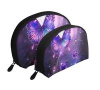 Ensemble de 2 trousses de maquillage en forme de coquillage avec imprimé mouton - Organiseur de voyage élégant pour beauté et cadeaux pour femmes et filles, motifs papillons, Taille unique, Trousse de