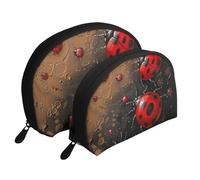 Ensemble de 2 trousses de maquillage en forme de coquillage avec imprimé tie-dye dansant - Organiseur de voyage élégant pour beauté et cadeaux pour femmes et filles, Art Ladybug Tracks, Taille unique