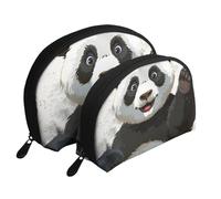 Ensemble de 2 trousses de maquillage en forme de coquillage avec motif drapeau pirate - Organiseur de voyage élégant pour beauté et cadeaux pour femmes et filles, Panda Art, Taille unique, Trousse de