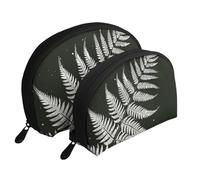 Ensemble de 2 trousses de maquillage en forme de coquillage avec motif drapeau pirate - Organiseur de voyage élégant pour beauté et cadeaux pour femmes et filles, Silhouette de feuille de fougère