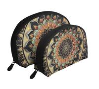 Ensemble de 2 trousses de maquillage en forme de coquillage avec motif drapeau pirate - Organiseur de voyage élégant pour beauté et cadeaux pour femmes et filles, Mandala., Taille unique, Trousse de