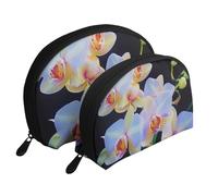 Ensemble de 2 trousses de maquillage en forme de coquillage avec motif drapeau pirate - Organiseur de voyage élégant pour beauté et cadeaux pour femmes et filles, Imprimé orchidées, Taille unique