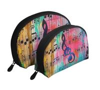 Ensemble de 2 trousses de maquillage en forme de coquillage avec motif drapeau pirate - Organiseur de voyage élégant pour beauté et cadeaux pour femmes et filles, Notes de musique., Taille unique