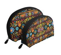 Ensemble de 2 trousses de maquillage en forme de coquillage avec motif drapeau pirate - Organiseur de voyage élégant pour beauté et cadeaux pour femmes et filles, Art folk mexicain bohème, Taille
