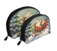 Ensemble de 2 trousses de maquillage en forme de coquillage avec motif singe - Organiseur de voyage élégant pour beauté et cadeaux pour femmes et filles, Merry Christmas Day, Taille unique, Trousse de