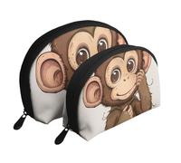 Ensemble de 2 trousses de maquillage en forme de coquillage avec motif singe - Organiseur de voyage élégant pour beauté et cadeaux pour femmes et filles, Impression d'art de singe, Taille unique
