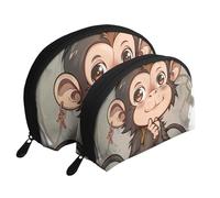 Ensemble de 2 trousses de maquillage en forme de coquillage avec motif singe - Organiseur de voyage élégant pour beauté et cadeaux pour femmes et filles, Art du singe, Taille unique, Trousse de