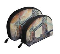 Ensemble de 2 trousses de maquillage historiques Old Tower Bridge London avec motif coquillage pour femmes et filles, blanc, Taille unique, Trousse de maquillage