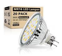 Ensemble de 20 Ampoules LED GU5.3 MR16 5W 4500K Blanc Naturel, Équivalent 45W Ampoules Halogènes, Flux Lumineux de 450lm, Tension 12V AC DC Non Dimmable